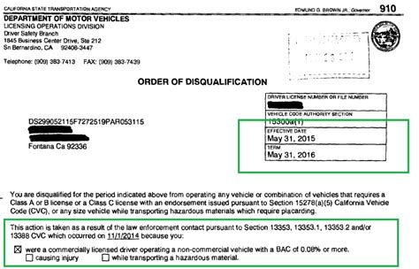 California Dmv Order Of Disqualification 1 Year What It
