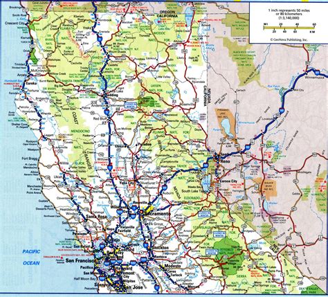 Road Map Of California With Distances Between Cities Highway Freeway Free