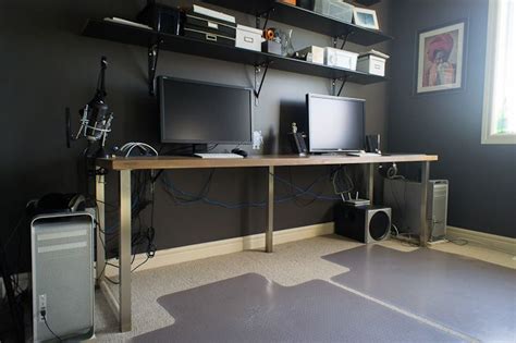 When it comes to on a budget, a tried and true approach is to mix and match components from ikea to assemble a custom. Custom 2.5m desk from IKEA parts | Guest room office, Home office space, Home office desks