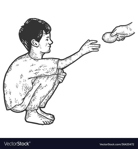 Poverty Homeless Boy Pulls His Hand For Food Vector Image