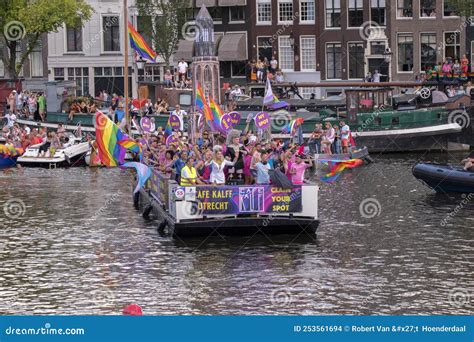 cafÃ© kalff boat at the gaypride canal parade with boats at amsterdam the netherlands 6 8 2022