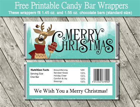 I used photo mounting squares to adhere, but you could also use double sided tape. Reindeer Candy Bar Wrappers | Christmas candy bar ...