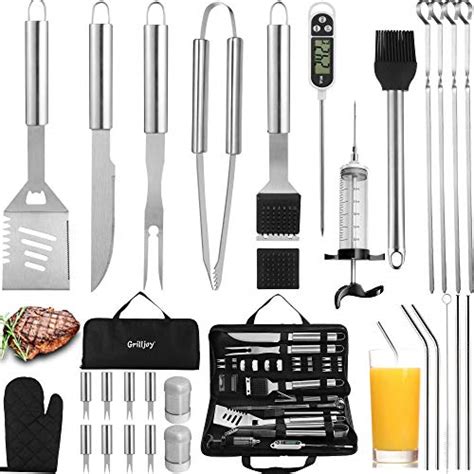 Grilljoy 30pcs Bbq Grill Tools Set With Thermometer And Meat Injector