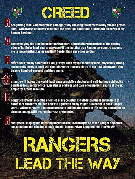 Army Rangers Creed Poster 24x36 Ranger Creed V3 Us Military Ts