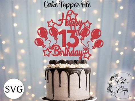 13th Birthday Cake Topper File Happy Birthday Cake Topper Etsy