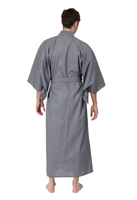 Thin Stripe Long Mens Cotton Yukata Kimono Beautiful Robes