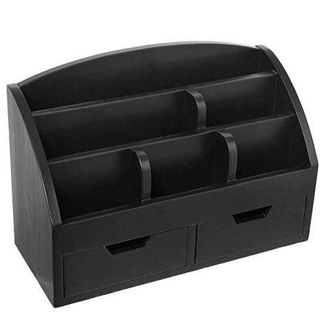 Modern Wood 6 Compartment Desktop Organizer 2 Drawer Office Supplies