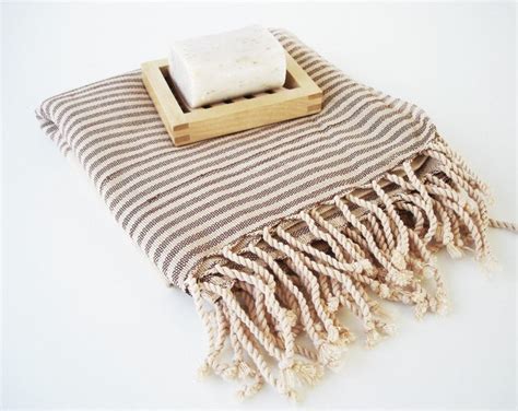 Turkish Bath Towel Peshtemal Natural Linen Brown Striped Etsy