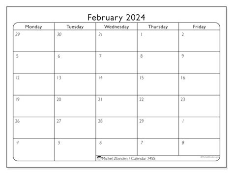 Calendar February 2024 74ss Michel Zbinden Sg