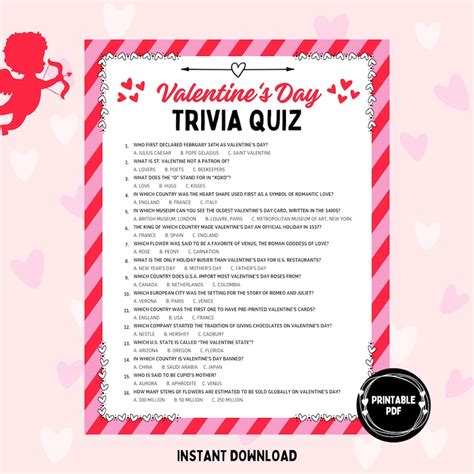 Valentines Trivia Game Printable Valentines Day Trivia Quiz Kids