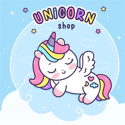 Premium Vector Cute Pegasus Unicorn Logo Cartoon Sleep On Cloud