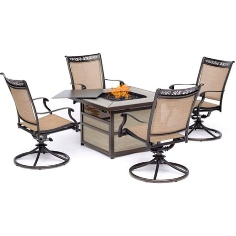 Hanover Fontana 5 Piece Fire Pit Chat Set With 4 Sling Swivel Rockers