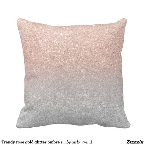 Trendy Rose Gold Glitter Ombre Silver Glitter Throw Pillow