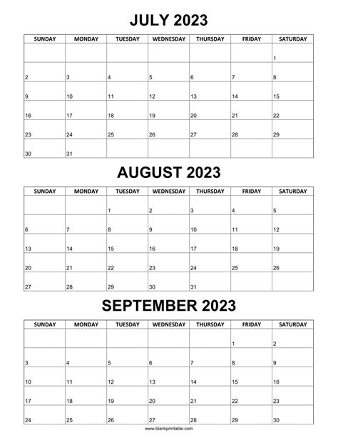 July August September 2023 Calendar Printable Pdf Pelajaran