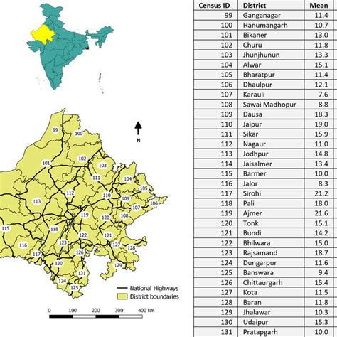 Map Of India And Location Of Rajasthan State Top Left Districts And