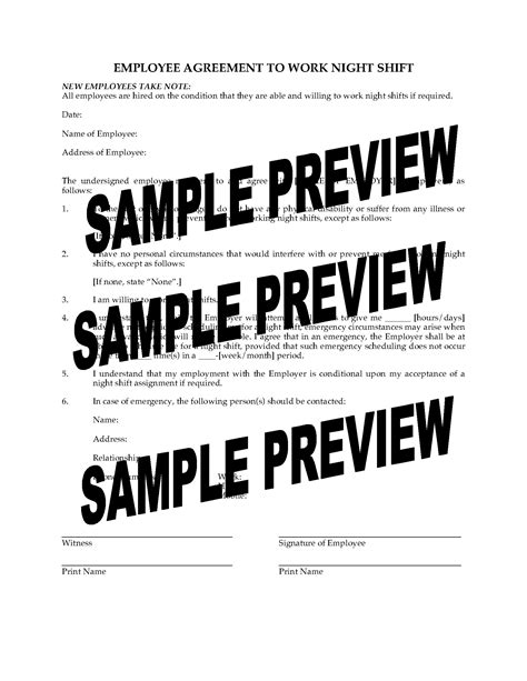 Employee Night Shift Consent Form | Legal Forms and Business Templates