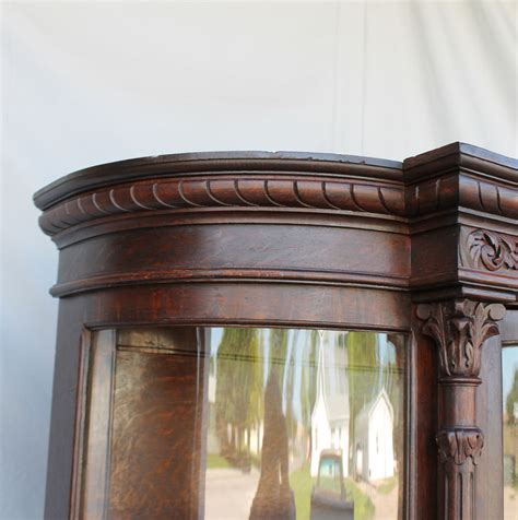 Bargain John S Antiques Antique Large Oak Curved Glass China Cabinet Original Finish