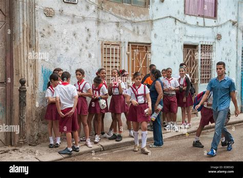 School Children In Their Uniforms In Havana Cuba La Habana Vieja