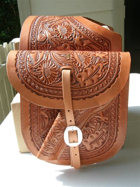 Hand Tooled Western Leather Saddle Bags