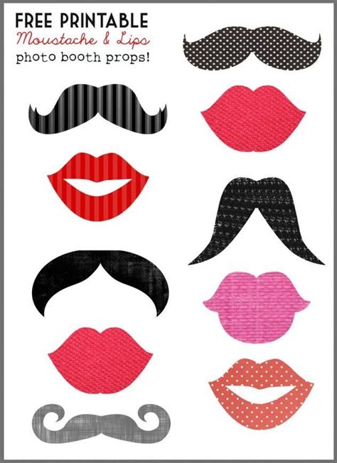 Free Printable Download Photo Booth Props Moustache Lips Wedding Stationery Printables