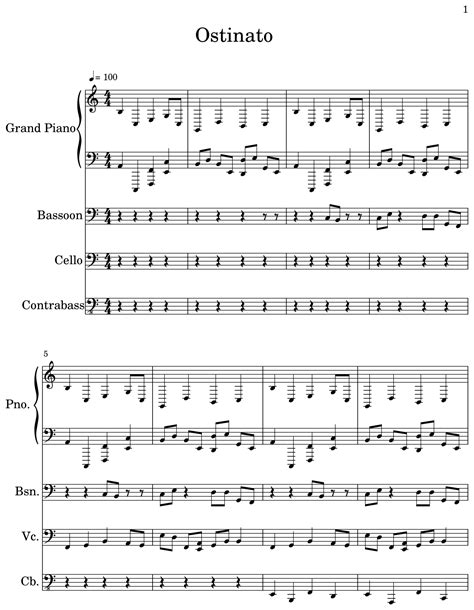 Ostinato Sheet Music For Piano Bassoon Cello Contrabass