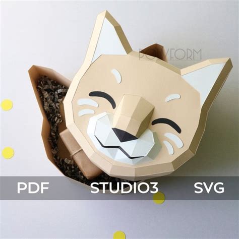 Printable Diy Template Pdf Cat Low Poly Paper Model Etsy