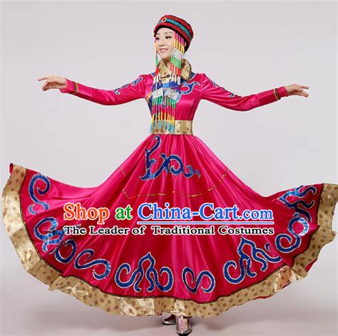 Traditional Chinese Mongol Nationality Dance Rosy Costume China Mongolian Minority Embroidery