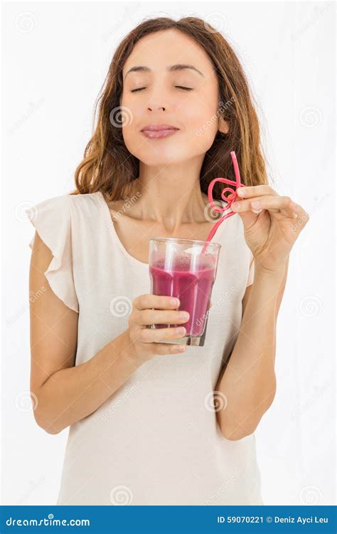Woman Enjoying Her Smoothie Stock Image Image Of Berry Beverage 59070221