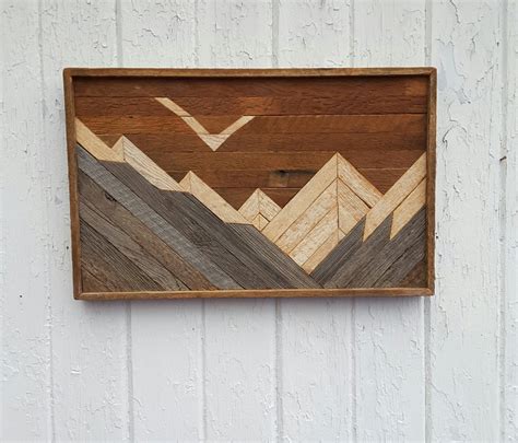 Shop cultivo geometric wood wall art. Reclaimed Wood Wall Art Mountains Decor Lath Art