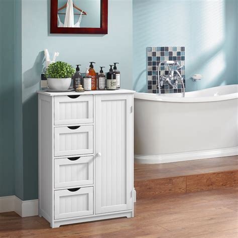 4 Drawer White Wooden Bathroom Cabinet Free Standing Cupboard On Sale