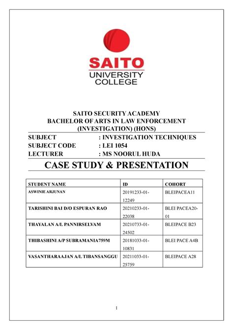 Investigation Techniques Case Study Saito Security Academy Bachelor