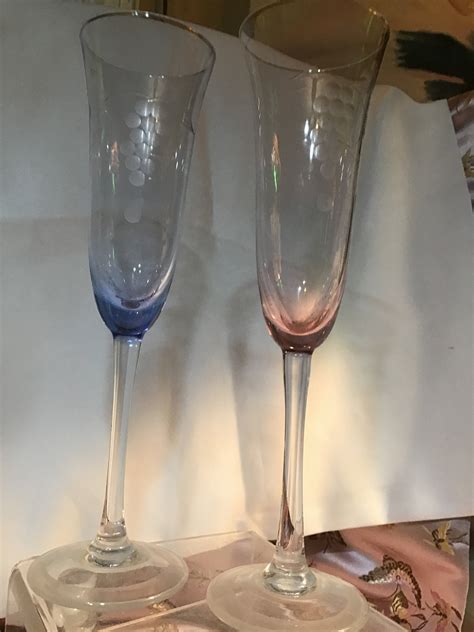 pair of 9 1 2 inch etched glass early century champagne etsy