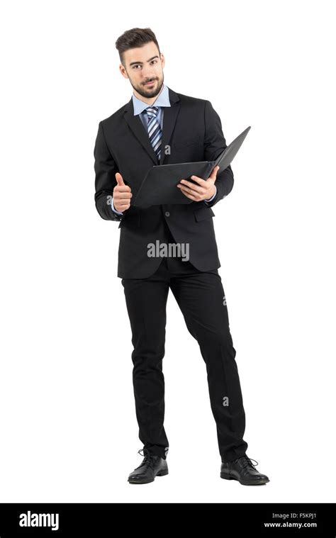Young Confident Business Man Holding Document Folder With Thumb Up