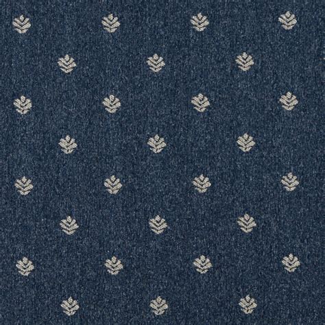 Navy Blue And Beige Leaves Country Upholstery Fabric By