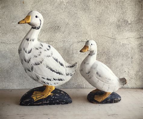 Wooden Duck Statues Mom And Baby Duck Folk Art Primitive Decor Rustic
