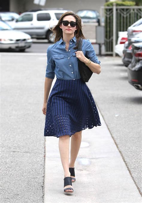 Emmy Rossum Steal Her Style Minimalist Wardrobe Capsule Emmy Rossum Style Blue Skirt