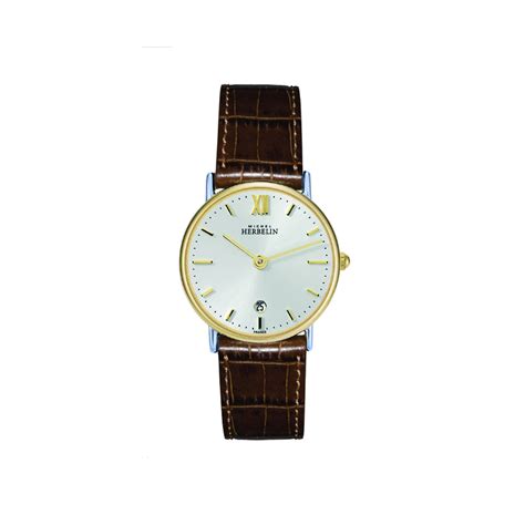 herbelin watches women s michel herbelin steel and gold plate watch with leather strap 16845