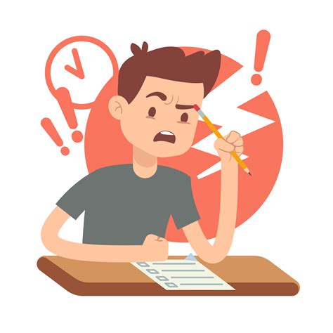 Worried Upset Teen Student On Exam Education And Study Vector Concept