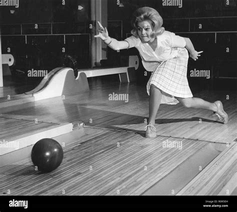 Woman At Bowling Alley With Bowling Ball Black And White Stock Photos