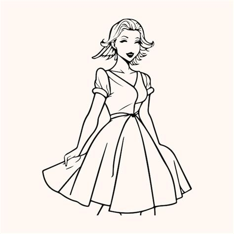 Premium Vector A Drawing Of A Woman In A White Dress With A Long Skirt