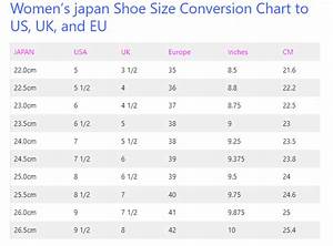 Women S Japan Shoe Size Conversion Chart Measurements
