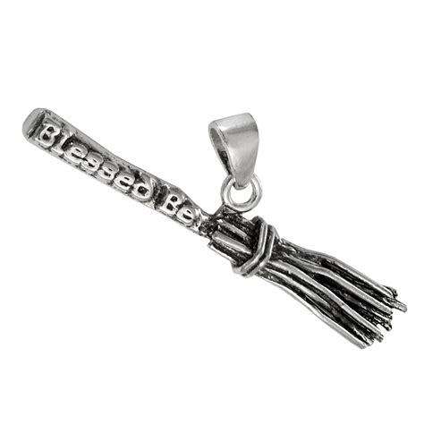 Sterling Silver Blessed Be Besom Broom Pendant Wiccan Witch Jewelry