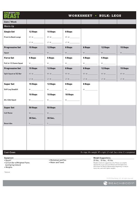 Beast Up Legs Worksheet