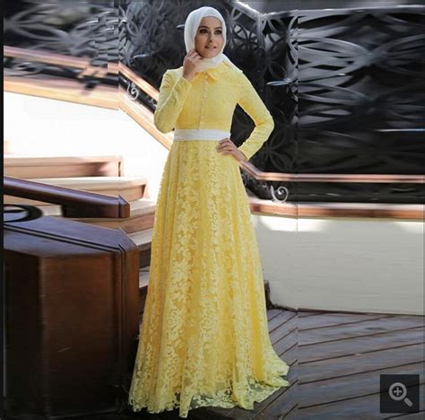 2017 yellow lace long sleeve muslim formal prom dress 2017 hijab islamic abaya kaftan high neck