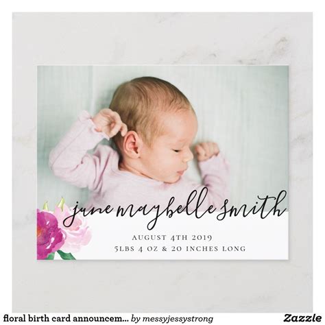 Floral Birth Card Announcement Postcard Birth