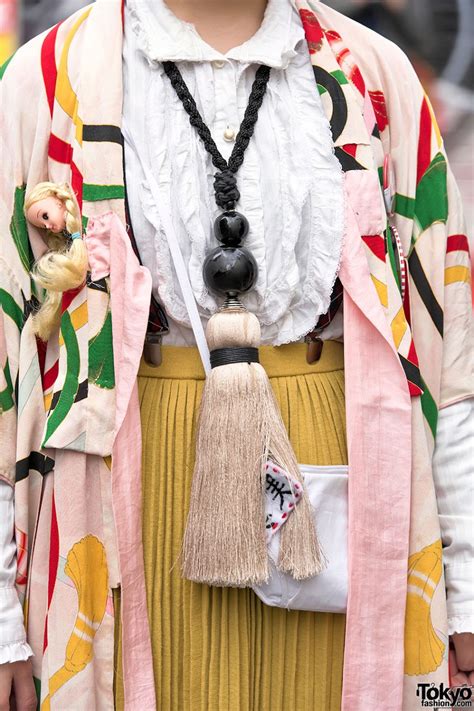 Kimono Doll Heads And Giant Tassel Necklace In Harajuku