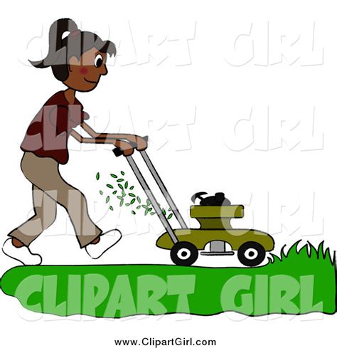 Clip Art Of A Hispanic Woman Mowing A Lawn With A Mower By Pams Clipart