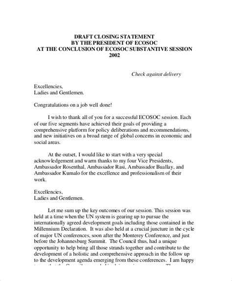 Free 7 Sample Closing Statement Templates In Ms Word Pdf