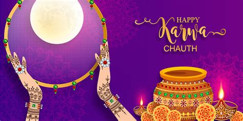Buona Carta Del Festival Karwa Chauth Con Motivi Dorato E Cristalli Su Sfondo Color Carta