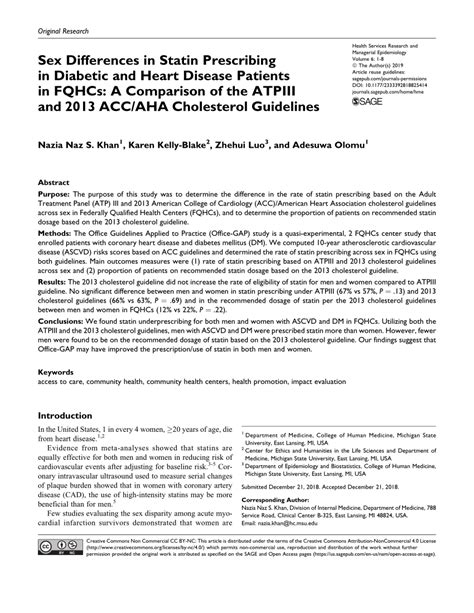 Pdf Sex Differences In Statin Prescribing In Diabetic And Heart Disease Patients In Fqhcs A